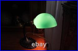 Antique Sign Aladdin Base Desk Lamp Great Green Cased Glass Shade Adjustable