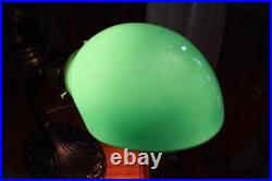 Antique Sign Aladdin Base Desk Lamp Great Green Cased Glass Shade Adjustable