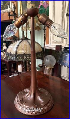 Antique Signed Aladdin Electric Table Lamp Base Art Nouveau Two-Light Cluster
