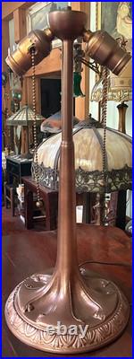 Antique Signed Aladdin Electric Table Lamp Base Art Nouveau Two-Light Cluster
