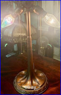 Antique Signed Aladdin Electric Table Lamp Base Art Nouveau Two-Light Cluster