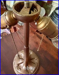 Antique Signed Aladdin Electric Table Lamp Base Art Nouveau Two-Light Cluster