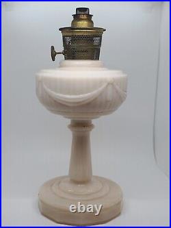 Antique Tall Aladdin Alacite'Lincoln Drape' Marbled Pink Custard Kerosene Lamp
