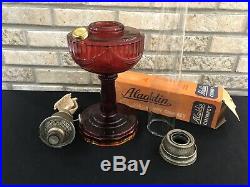 Antique Tall Aladdin Lincoln Drape Oil Kerosene Lamp Ruby Red Amberina Original