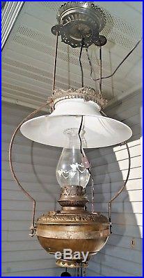 Antique Victorian Aladdin Porcelain Kerosene Oil Hanging Lamp With Dresden Font