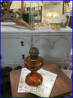 Antique Vintage Aladdin Amber Glass Lincoln Drape Kerosene Oil Lamp #23