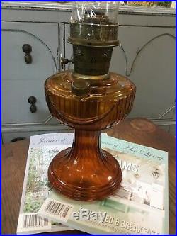 Antique Vintage Aladdin Amber Glass Lincoln Drape Kerosene Oil Lamp #23