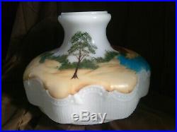 Antique Vintage Aladdin Brass Kerosene Oil Lamp W Handpainted Milk Glass Shade