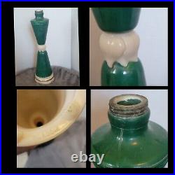 Antique Vintage Ivory & Green Glass Aladdin Lamp Base Art Deco Rare Floral