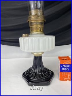 Antique Vtg COMPLETE Aladdin Oil Lamp B-124 Corinthian Black & White Moonstone