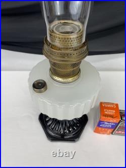 Antique Vtg COMPLETE Aladdin Oil Lamp B-124 Corinthian Black & White Moonstone