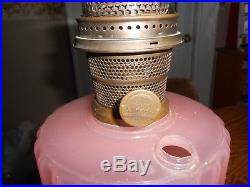 Antique aladdin rose pink corinthian kerosene oil lamp