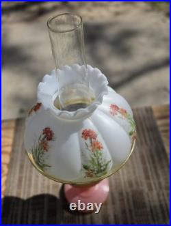 Art Deco Aladdin Rose Moonstone Oil Lamp with Chimney & Shade