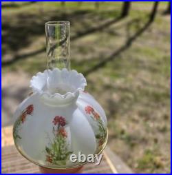 Art Deco Aladdin Rose Moonstone Oil Lamp with Chimney & Shade
