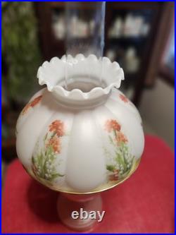 Art Deco Aladdin Rose Moonstone Oil Lamp with Chimney & Shade
