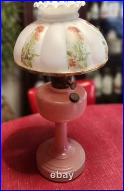 Art Deco Aladdin Rose Moonstone Oil Lamp with Chimney & Shade