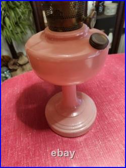 Art Deco Aladdin Rose Moonstone Oil Lamp with Chimney & Shade