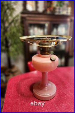 Art Deco Aladdin Rose Moonstone Oil Lamp with Chimney & Shade