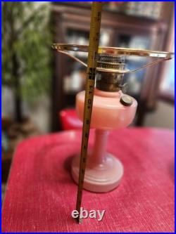 Art Deco Aladdin Rose Moonstone Oil Lamp with Chimney & Shade