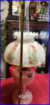 Art Deco Aladdin Rose Moonstone Oil Lamp with Chimney & Shade