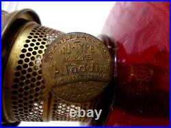 B 83 Aladdin Ruby Red Crystal Beehive Glass Oil Lamp NICE
