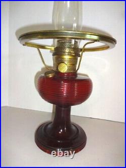 B 83 Aladdin Ruby Red Crystal Beehive Glass Oil Lamp with Shade