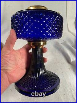 Beautiful ALADDIN style Cobalt-Blue Glass Quilt Kerosene Oil Lamp Base