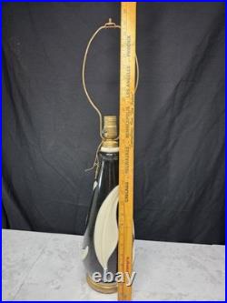 Beautiful Vintage Aladdin G-324 Alacite Glass Table Lamp MCM Black White. Works