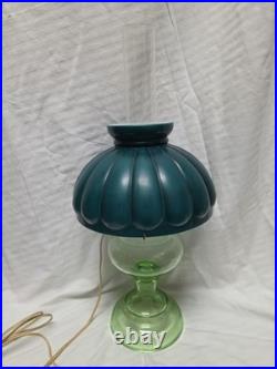 Beautiful Vintage Green Uranium Glass 22 Oil Electric Lamp Jade Shade Aladdin