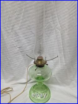 Beautiful Vintage Green Uranium Glass 22 Oil Electric Lamp Jade Shade Aladdin