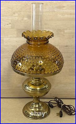 Brass Lamp Electric Amber Shade Aladdin Hurricane Electrified Oil Lamp