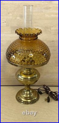 Brass Lamp Electric Amber Shade Aladdin Hurricane Electrified Oil Lamp