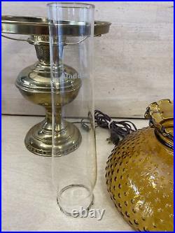 Brass Lamp Electric Amber Shade Aladdin Hurricane Electrified Oil Lamp