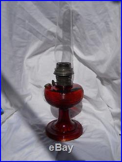 C 1938 Ruby Red Glass Beehive Aladdin Oil Kerosene Lamp & Model B Display Burner