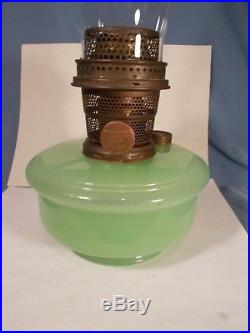 C1930s ALADDIN Green Moonstone Glass Kerosene Oil Lamp Nickle Burner Chimney