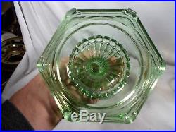 C1934 ALADDIN #107 Green Crystal Cathedral Kerosene Oil Lamp Burner & Chimney