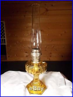 C1934 ALADDIN #108 Amber Crystal Cathedral Kerosene Oil Lamp Burner & Chimney