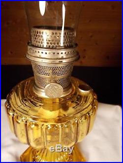 C1934 ALADDIN #108 Amber Crystal Cathedral Kerosene Oil Lamp Burner & Chimney