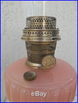 C1934 ALADDIN #112 ROSE Cathedral Kerosene Oil Lamp wBurner & Chimney