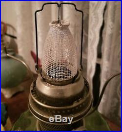 C1935-36 Aladdin kerosene LAMP, Corinthian, B102, green crystal, shade, 21t