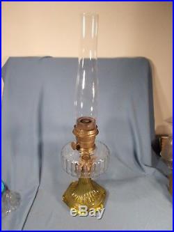 C1935 ALADDIN B-106 CLEAR & AMBER Corinthian Kerosene Oil Lamp wBurner & Chimney