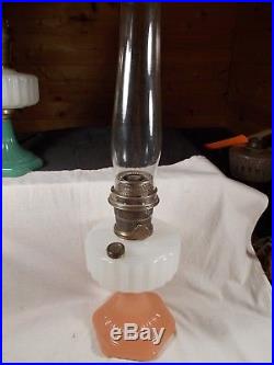 C1935 ALADDIN B-126 White & Rose Corinthian Kerosene Oil Lamp wBurner & Chimney