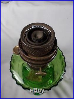 C1935 ALADDIN B102 Green Crystal Corinthian Kerosene Oil Lamp Burner & Chimney