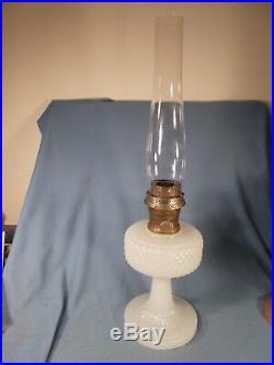 C1937 ALADDIN B-85 White Moonstone Quilt Kerosene Oil Lamp wBurner & Chimney