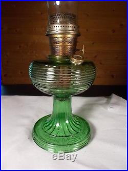 C1937 ALADDIN B81 Green Crystal glass BEEHIVE Kerosene Oil Lamp Burner & Chimney
