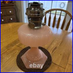 Cathedral Aladdin Oil Lamp Style B-112 Pastel Rose or Flesh Moonstone Art Glass