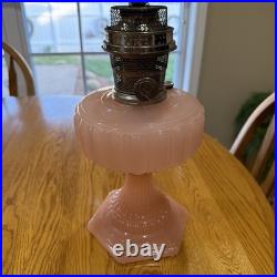 Cathedral Aladdin Oil Lamp Style B-112 Pastel Rose or Flesh Moonstone Art Glass