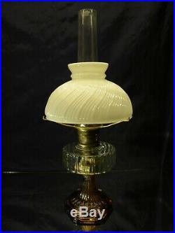 Clear/Deep Amber ALADDIN CORINTHIAN OIL LAMP withLoc On Chimney and Ribbed Shade
