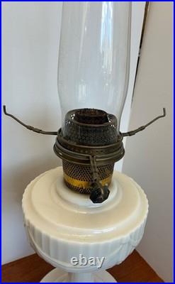 Cream Custard Glass Aladdin Tall Oil Lamp With Antique Hobnail Glass Shade