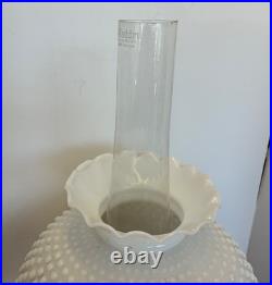 Cream Custard Glass Aladdin Tall Oil Lamp With Antique Hobnail Glass Shade